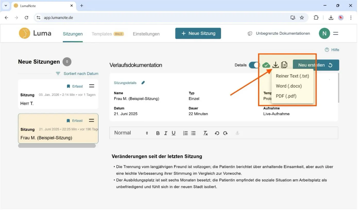 Export / Kopieren / Details