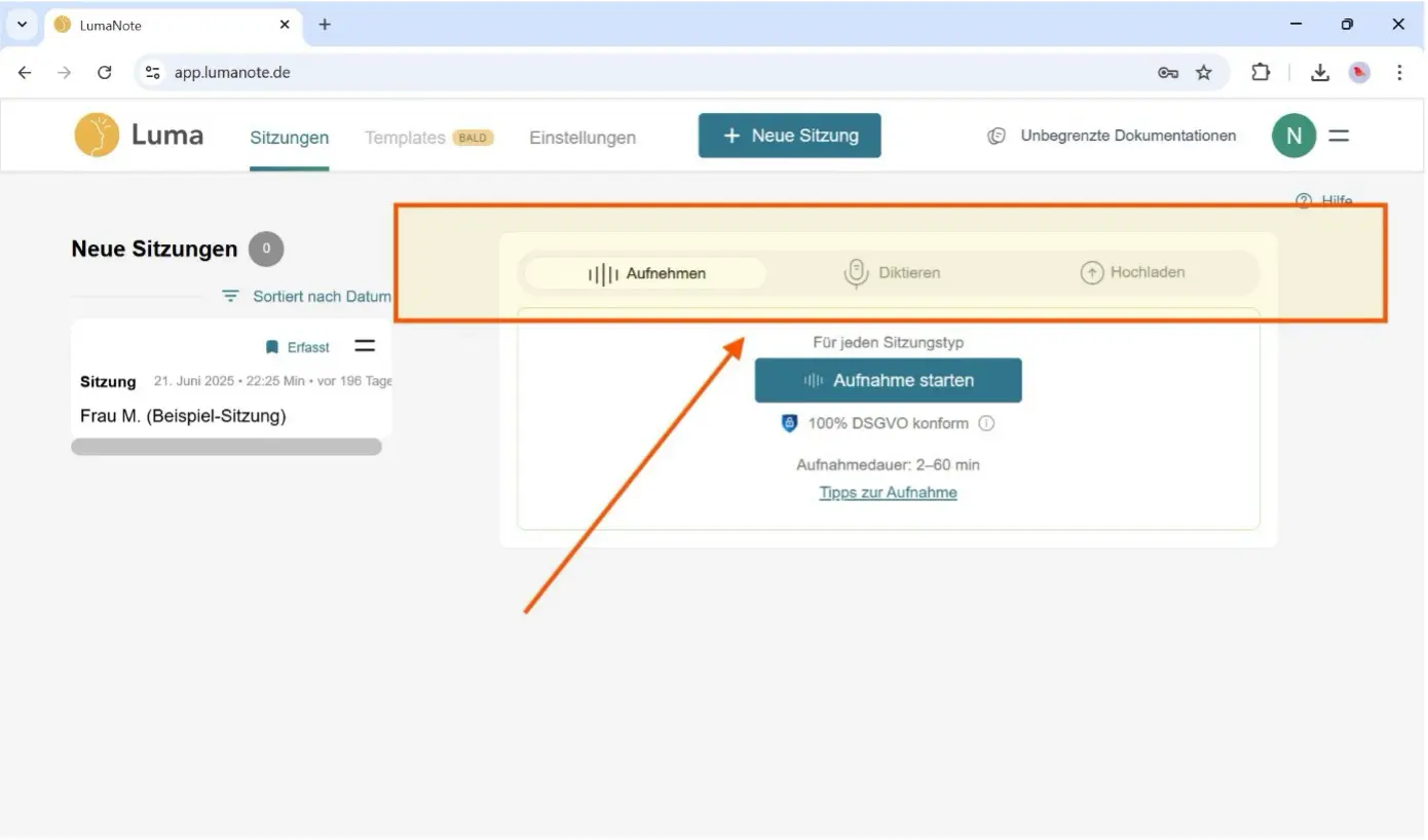 Sitzungsart auswählen