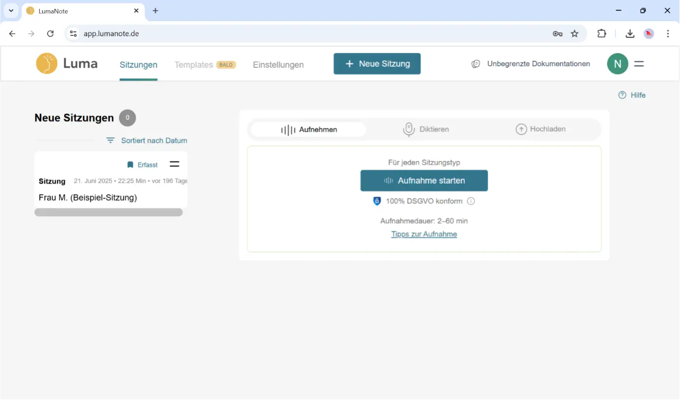 Startansicht nach der Anmeldung