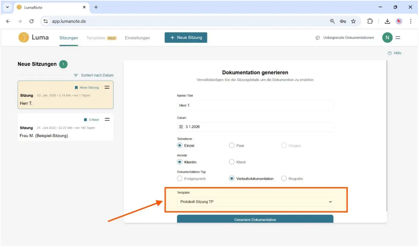 Templates auswählen